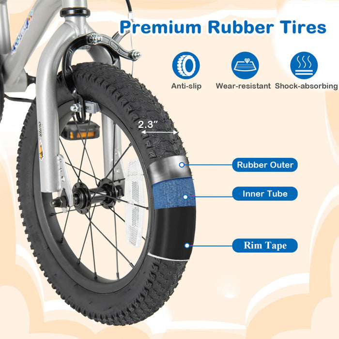 Velo Costway 14 Pouces Pour Enfants De 3 A 5 Ans Avec Selle Reglable Et Guidon Antiderapant Argent