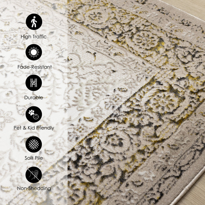 Tapis Zaris creme, jaune et noir elegant classique, 7'10\" x 10'6\"
