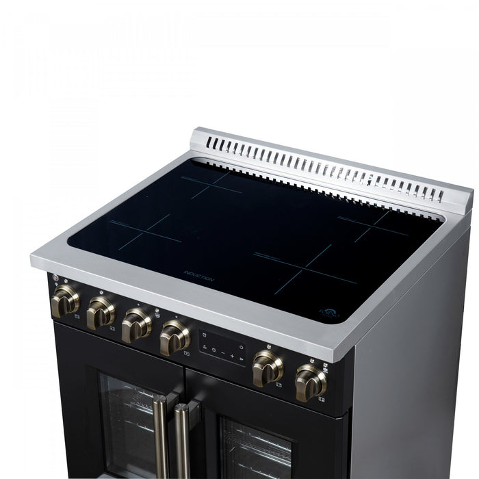 Cuisiniere a induction Torino de 30 po, noire, avec portes francaises, 4,32 pi³ – FFSIN0950-30BLK