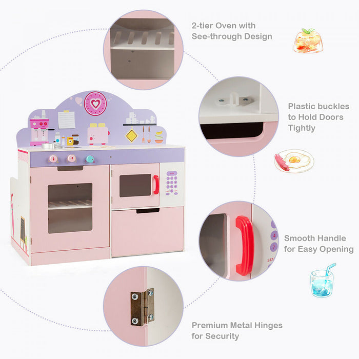 Cuisine Enfants Avec Restaurant En Bois 2 En 1, Jeu D’imitation Educative Avec Salle A Manger, Cuisine Evolutive Avec Four Et Micro-ondes, Ideal Pour Enfants De Plus De 3 Ans