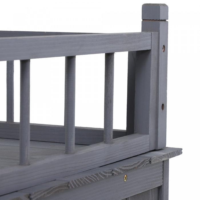 Pawhut Abri Pour Chats En Bois, Exterieur, Etanche Et Sureleve, A Deux Niveaux, Avec Balcon, Gris