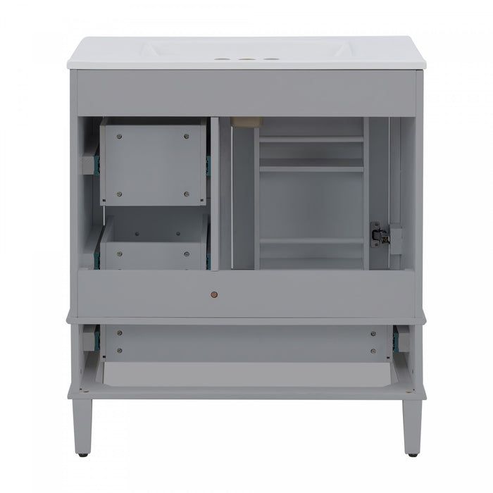 Oliver Meuble-lavabo de salle de bain en bois massif avec lavabo integre et rangement intelligent, gris