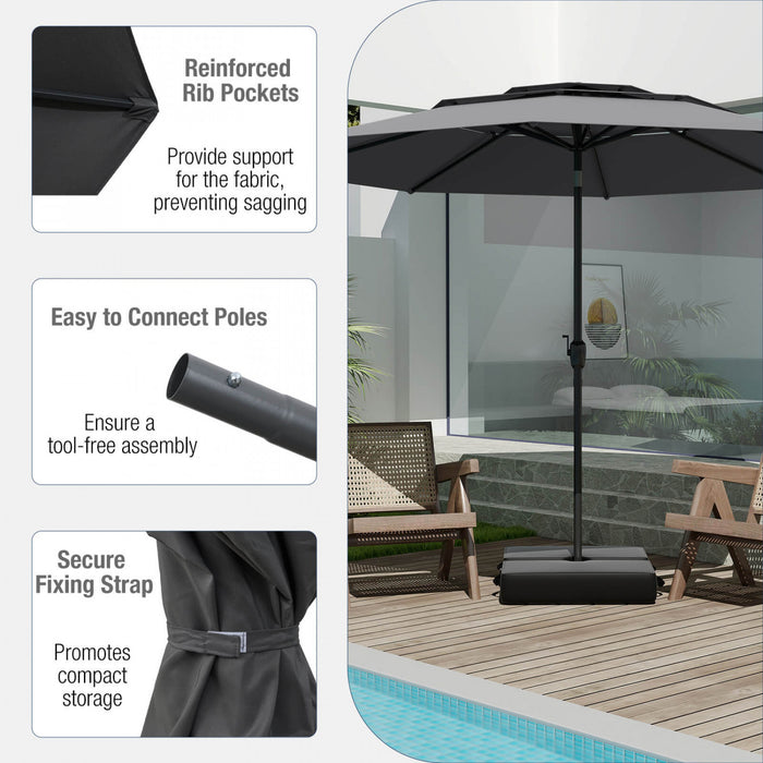 Costway Parasol de patio ventile a 3 niveaux de 10 pieds, grand parasol de table de marche, ombre solaire exterieure gris