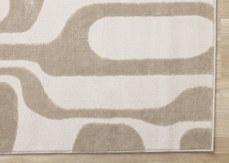Carpette Leopold beige et crème de style moderne du milieu du 20e siècle - 7 pi 10 po x 10 pi 6 po