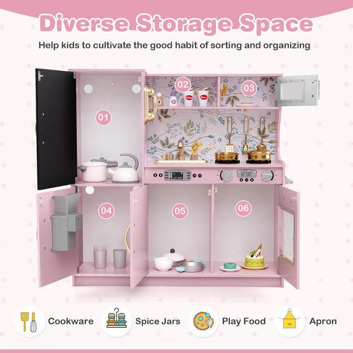 Costway Kid's Pretend Play Kitchen Toddler Kitchen Playset Avec Blackboard Rose Clair