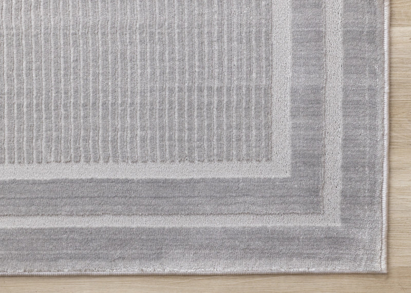 Carpette à poil long et court Ellie en polyester doux texturé à bordure grise - 7 pi 10 po x 10 pi 6 po