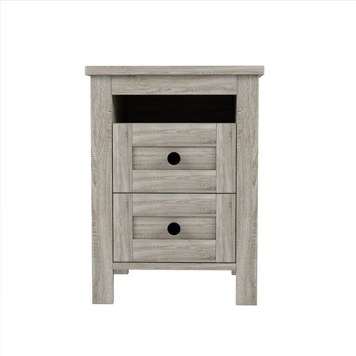 Madison Ensemble de chambre avec lit plateforme style ferme, rangement et station de recharge, taille Full, gris