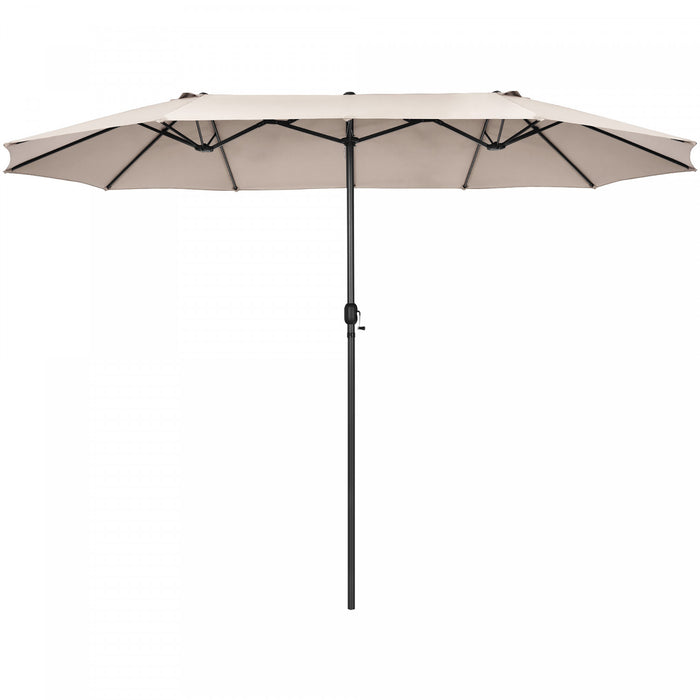 Costway Parasol double face 15FT a manivelle pour patio Jardin marche protection solaire Beige