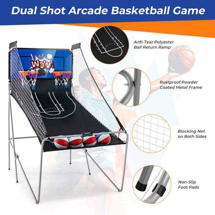 Costway Double Shot Basketball Arcade Game Avec 8 Modes De Jeu Electronic Scoring Bleu