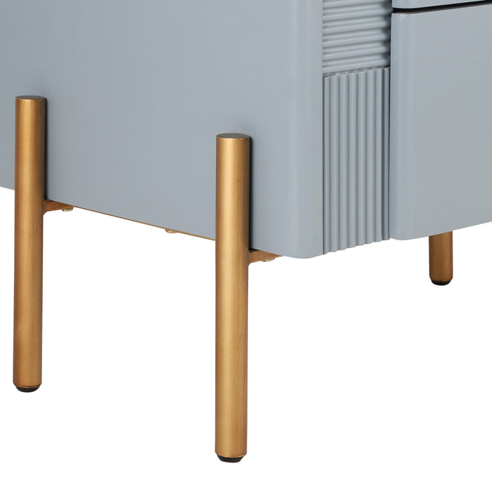 Lila Table de Nuit Moderne avec Tiroirs de Rangement et Poignees Metalliques, Bleu