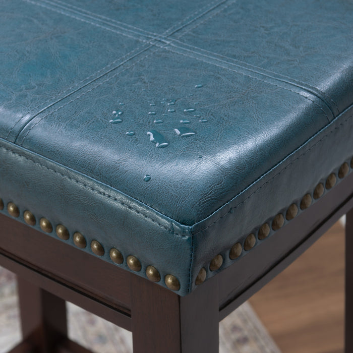 Tabouret Claridge de hauteur comptoir en similicuir et sans dossier - bleu
