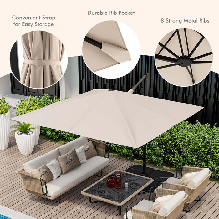 Costway Parasol suspendu carre cantilever 9,5FT avec 2 niveaux, rotation 360° pour patio exterieur beige