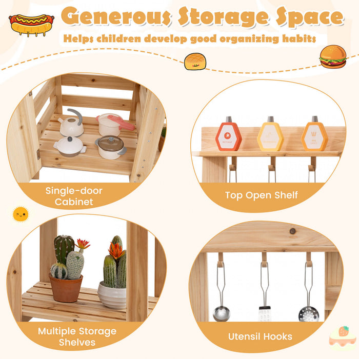 Costway 3 Pieces En Plein Air En Bois Cuisine Jeu Enfants Boue Cuisine Barbecue Grill & Four A Pizza