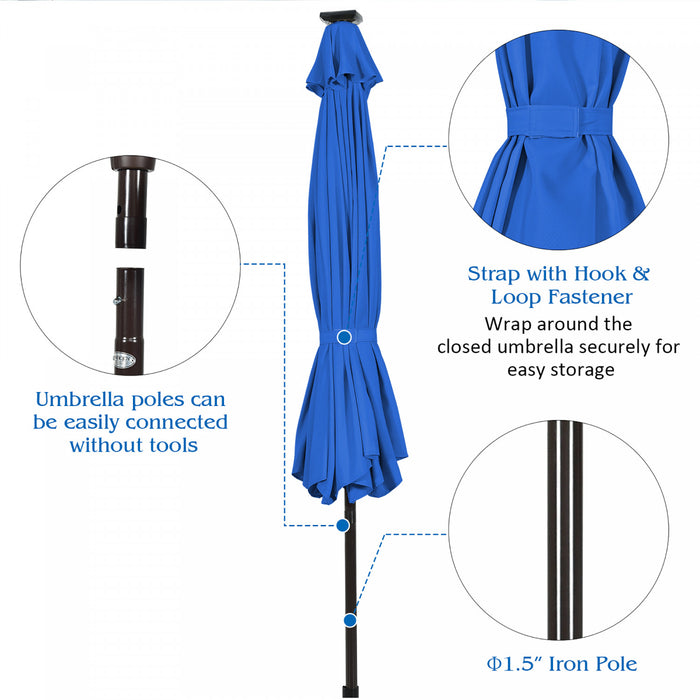 Costway Parasol Solaire de Patio 10FT LED Marche d'Exterieur en Acier Incline avec Manivelle Bleu Neuf