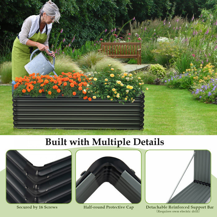 Costway 2 Pcs Galvanise Souleve Lit De Jardin Exterieur Planter Boite De Bois De Chauffage Porte-journaux