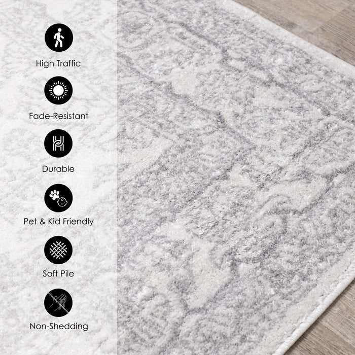 Tapis Fallon blanc gris elegant delave traditionnel, 7'10\" x 10'6\"