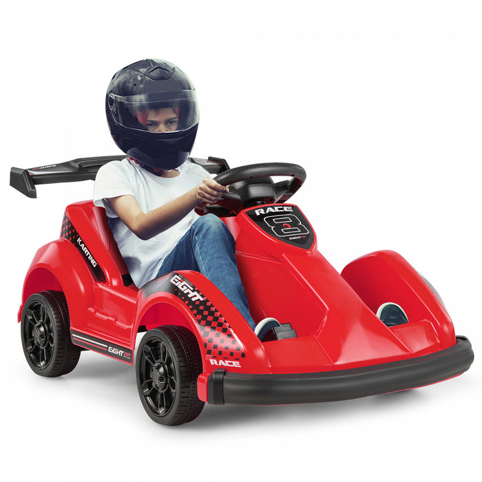 Costway 6v Batterie Alimentee Go Kart Enfants Rouler Sur 4 Roues Racer Rc W / Pare-chocs & Musique Rouge