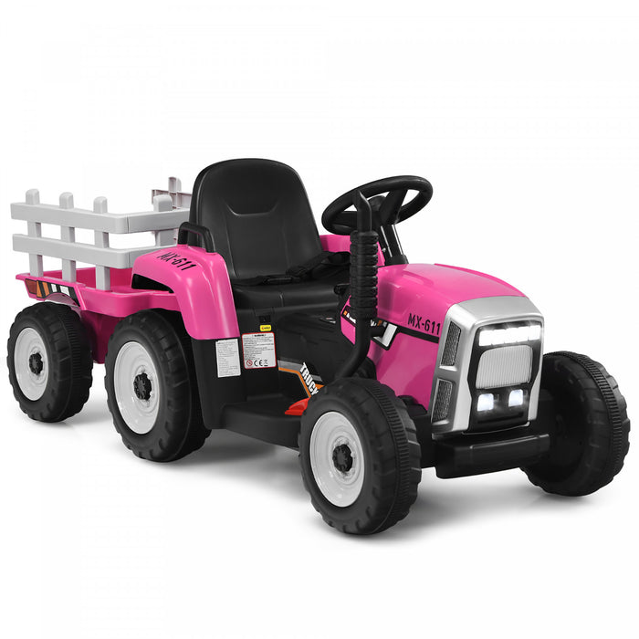 Costway Tracteur A Remorque Electrique 12v Avec Telecommande Et Lumieres Led
