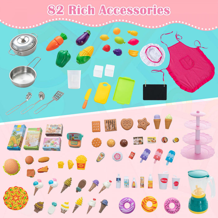 Cuisine Et Marche Pour Enfants 2 En 1 Avec Lumiere Et Son Realistes, 82 Accessoires Inclus
