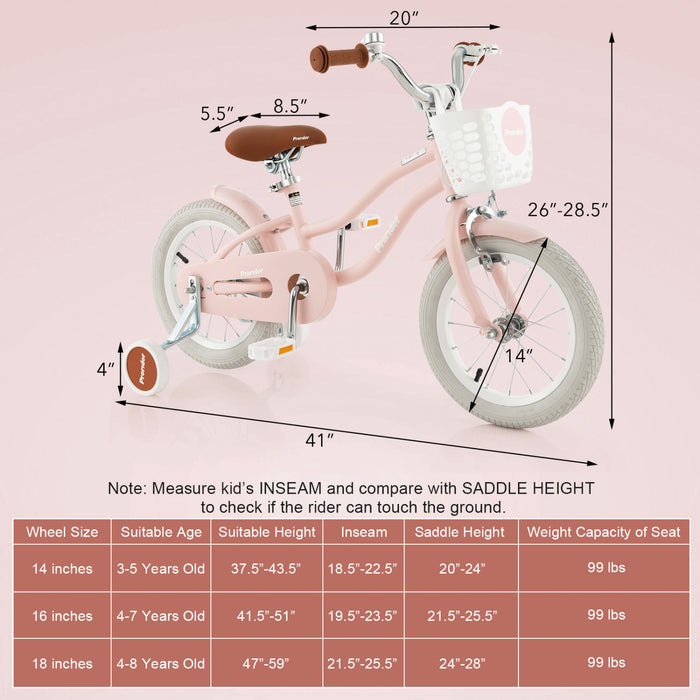 Velo Costway 14\" Pour Enfants Avec Roues D'entrainement Amovibles Et Panier Pour 3-5 Ans