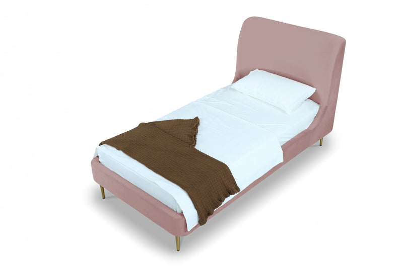 Lit jumeau Heather style milieu du siecle moderne en velours, rembourre, coloris rose poudre et or