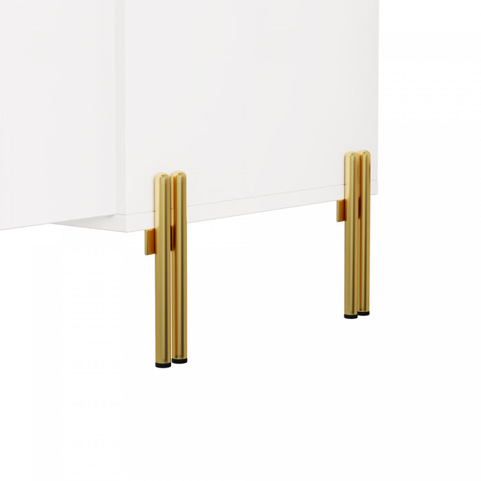 Croma Meuble TV Moderne Haute Brillance 67 po avec Gestion des Cables et Garniture Doree, Blanc