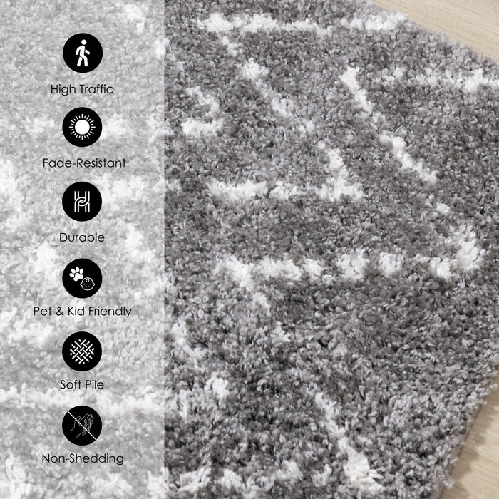 Tapis Taylor a poils longs diamants rustiques creme gris, 5'3\" x 7'7\"