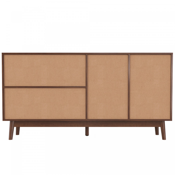 Oliver 61\" Buffet avec Portes Coulissantes en Rattan et Tiroirs, Marron Fonce