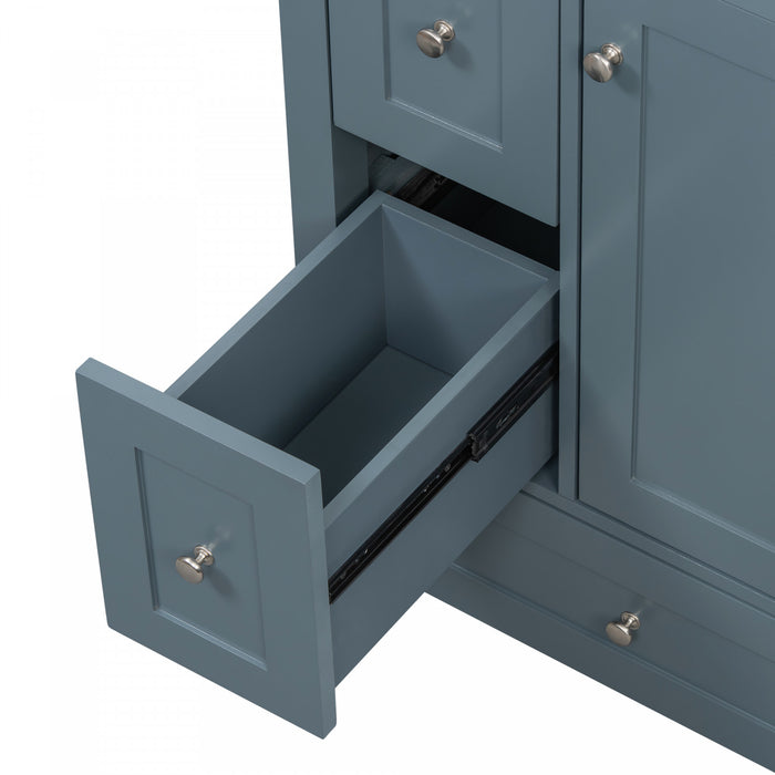 Mia Meuble-lavabo de 24\" avec vasque en ceramique et rangement a plusieurs tiroirs, Bleu Gris