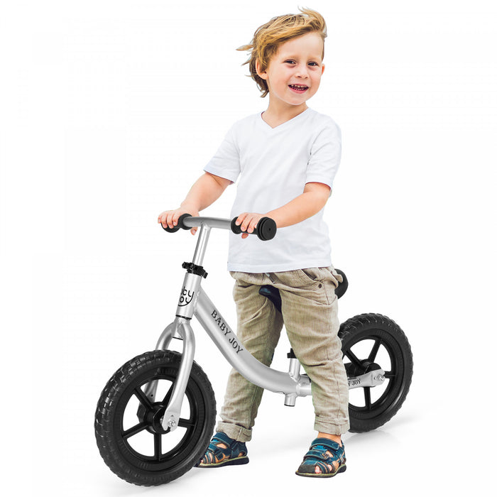 Velo D'equilibre En Aluminium Pour Enfants, Velo A Pousser Pour Tout-petits Avec Siege De Guidon Reglable, Pneus En Mousse Eva De 30,5 Cm, Velo D'equilibre Pour Tout-petits Et Enfants, Adapte Aux Enfants De Plus De 2 Ans, Noir Et Argent
