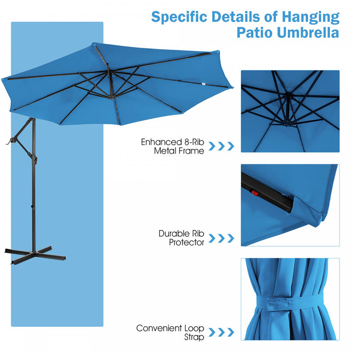 Costway Parasol deporte solaire 10FT 32 LED eclairees Bleu pour patio exterieur