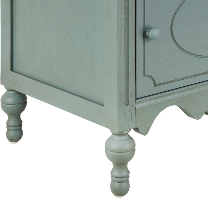 Amelia Table de Nuit Vintage de 24\" avec Tiroir Sculpte et Cabinet, Bleu