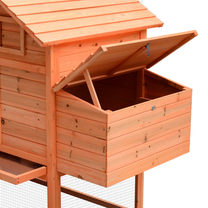 Pawhut 82\" Poulailler De Luxe En Bois Poulailler Lapin Clapier Cage A Volaille Stylo Cour Arriere Avec Enclos Et Nichoir