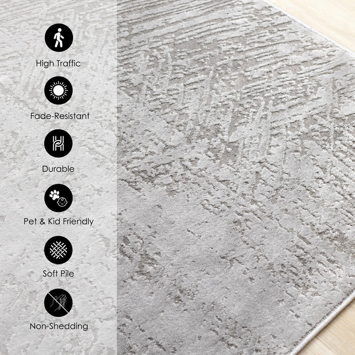 Tapis Hudson aux coups de pinceau vieillis gris creme, 6'7\" x 9'6\"