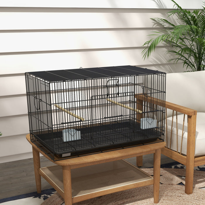 Pawhut 17,7\" Cage A Oiseaux Pour Canaris, Pinsons, Cage A Perruches Avec Plateau Amovible, Panneau En Maille Inferieure, Perchoirs En Bois, Recipients Alimentaires
