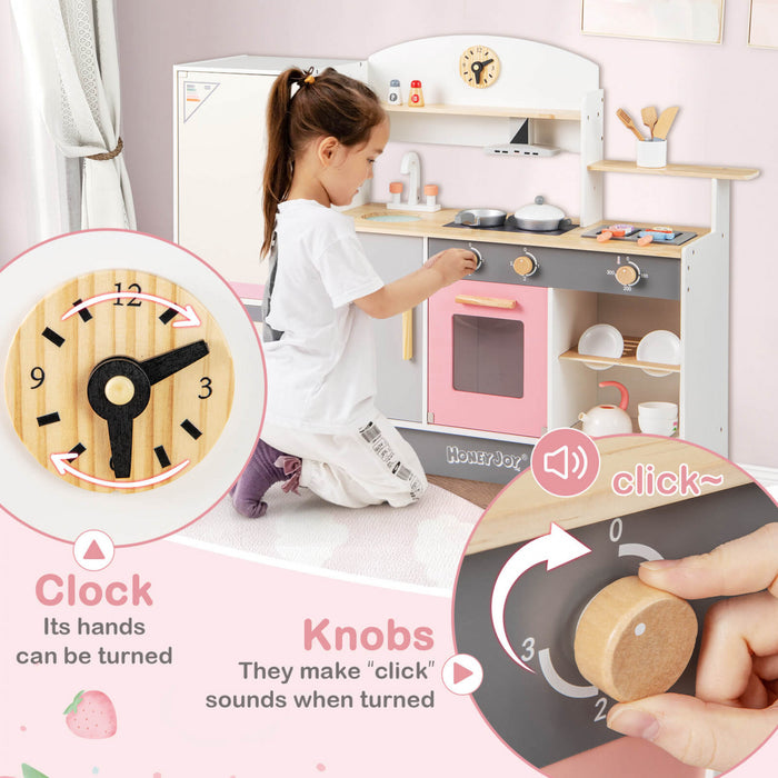 Ensemble De Cuisine De Chef Pour Enfants, Cuisine De Jeu D'imitation Avec Hotte, Refrigerateur, Robinet Et Evier, Barbecue, Four, Ensemble De Cuisine En Bois Moderne Pour Les Tout-petits De 3 Ans Et Plus