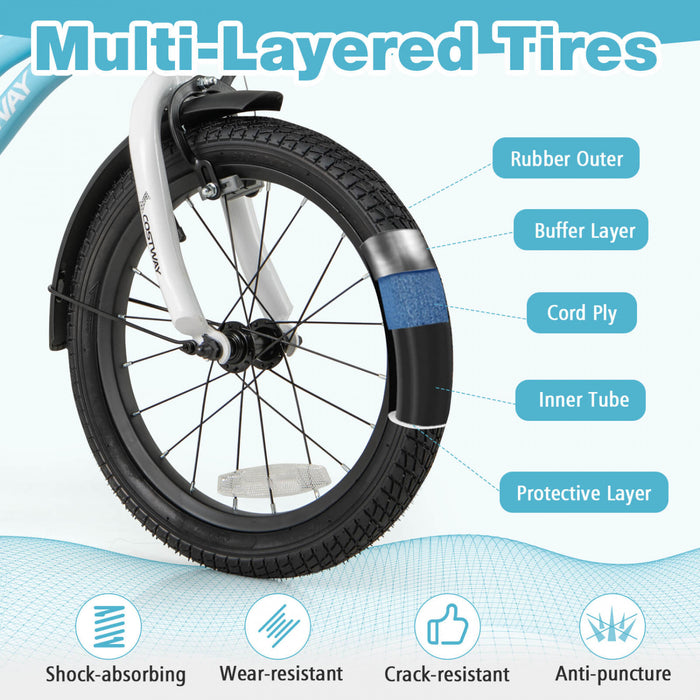 Velo Costway 16\" Pour Enfants Pour Garcons Et Filles De 4 A 7 Ans Avec Reflecteurs De Frein A Main Reglables Bleu