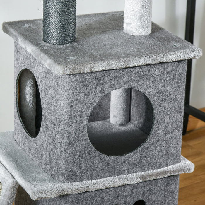 Pawhut 89\"-100\" Arbre A Chat Du Sol Au Plafond Tour D'escalade Pour Chat A 6 Niveaux Reglable En Hauteur Avec Griffoir, Rampe, Condo, Perchoir, Boule De Jouet, Grande Tour Pour Chat, Gris Clair