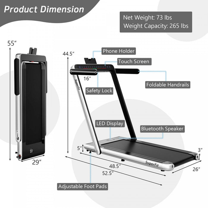 Tapis De Course Pliable 2 En 1superfit – Moteur 2,25 Cv – Double Ecran – Haut-parleur Bluetooth