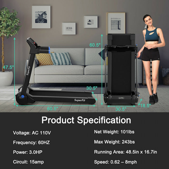 Tapis De Course Pliant 3cv Superfit – Avec Bluetooth