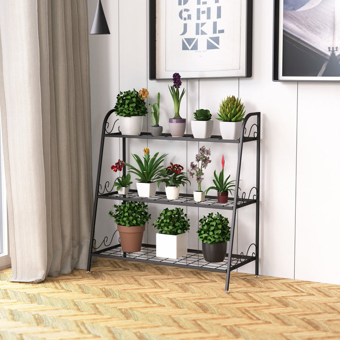Support De Fleurs A 3 Couches En Metal, Etagere De Plantes Avec Accoudoirs Pratiques Et Trous Rectangulaires, Pour Fleurs Et Legumes, Echelle A Fleurs Multifonctionnel Pour Balcon