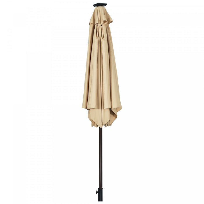 Costway Parasol de marche solaire LED de 9 pieds avec reglage d'inclinaison et manivelle, beige