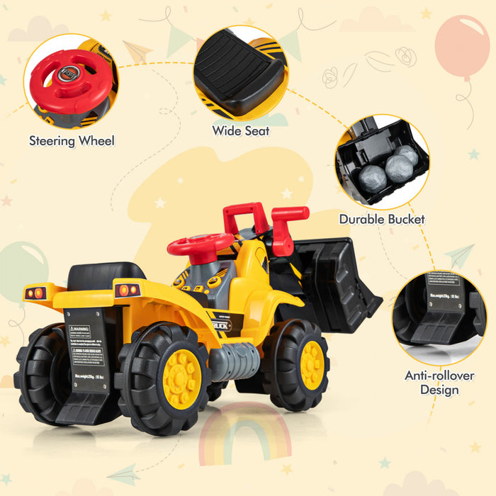 Costway Tracteur A Pedales A Monter Pour Enfant Vehicule Tracteur Excavatrice Trotteur Trotteur D'equilibre Vocal De Quatre Pneus Pour Enfant Jaune