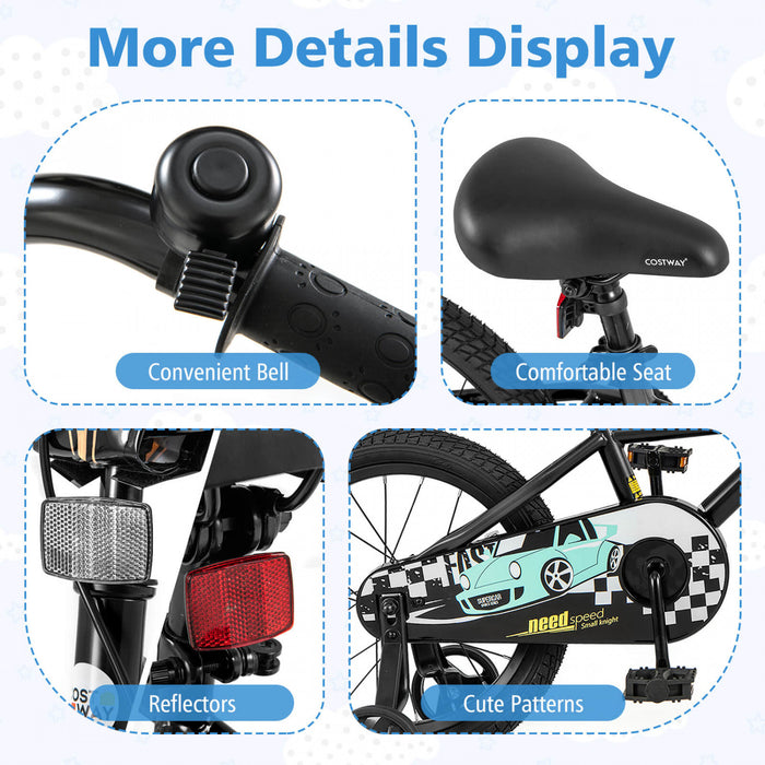 Costway 16\" Velo D'entrainement Pour Enfants Avec Roues D'entrainement Amovibles Pneumatiques Noir