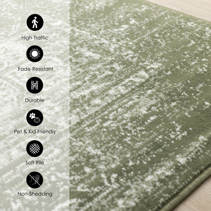 Tapis Florence vert et blanc elegant et classique, 5'3\" x 7'4\"