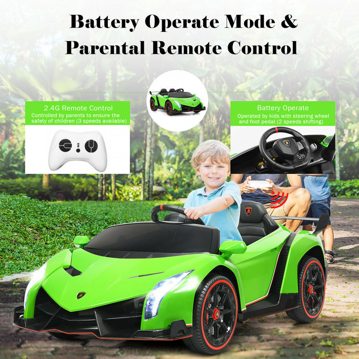 Costway 12v 2-siege Lamborghini Enfants Sous Licence Sur La Voiture W / RC & Swing Fonction Vert