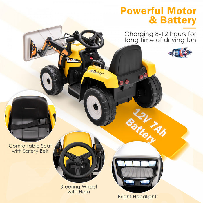 Costway Enfants Montent Sur Excavateur 12v Tracteur Electrique Rc W / Seau De Creusement Jaune