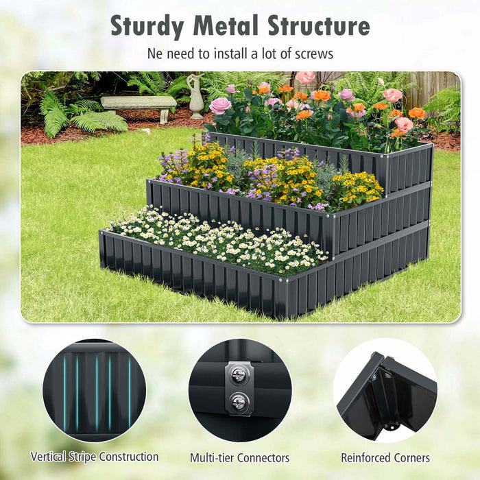 Costway 1 Pcs Lit De Jardin Eleve A 3 Niveaux, Boite De Planteur Exterieure Elevee En Metal De 47\" X 47\" X 24\" Noire