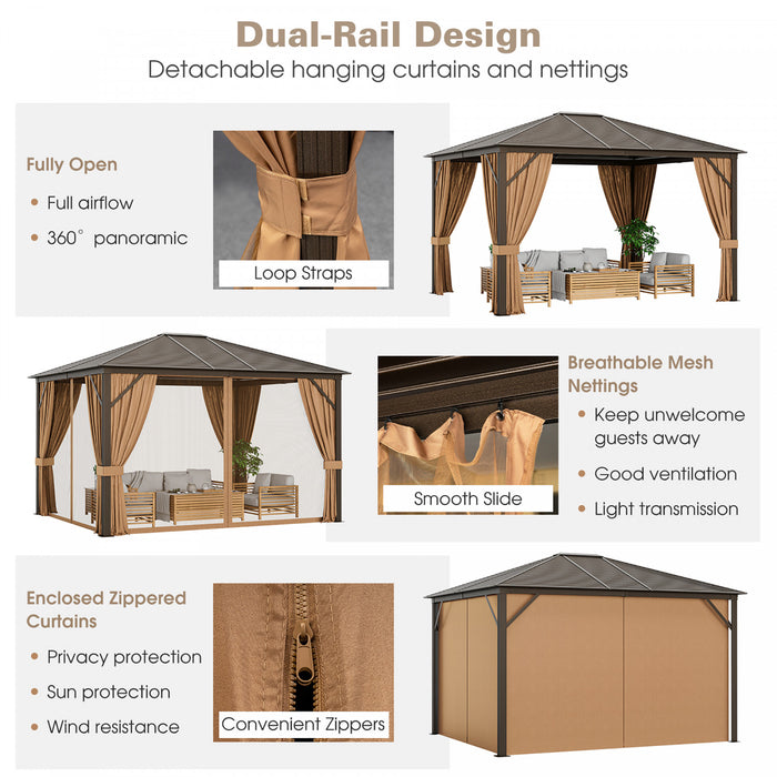 Costway 12’ X 10’ Patio Hardtop Gazebo Avec Acier Galvanise Cadre Superieur En Aluminium Exterieur
