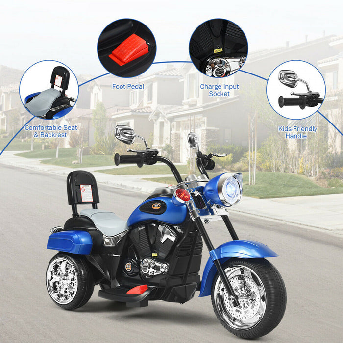 6v Enfants Rouler Sur Moto Helicoptere 3 Roues Trike Avec Phare Bleu